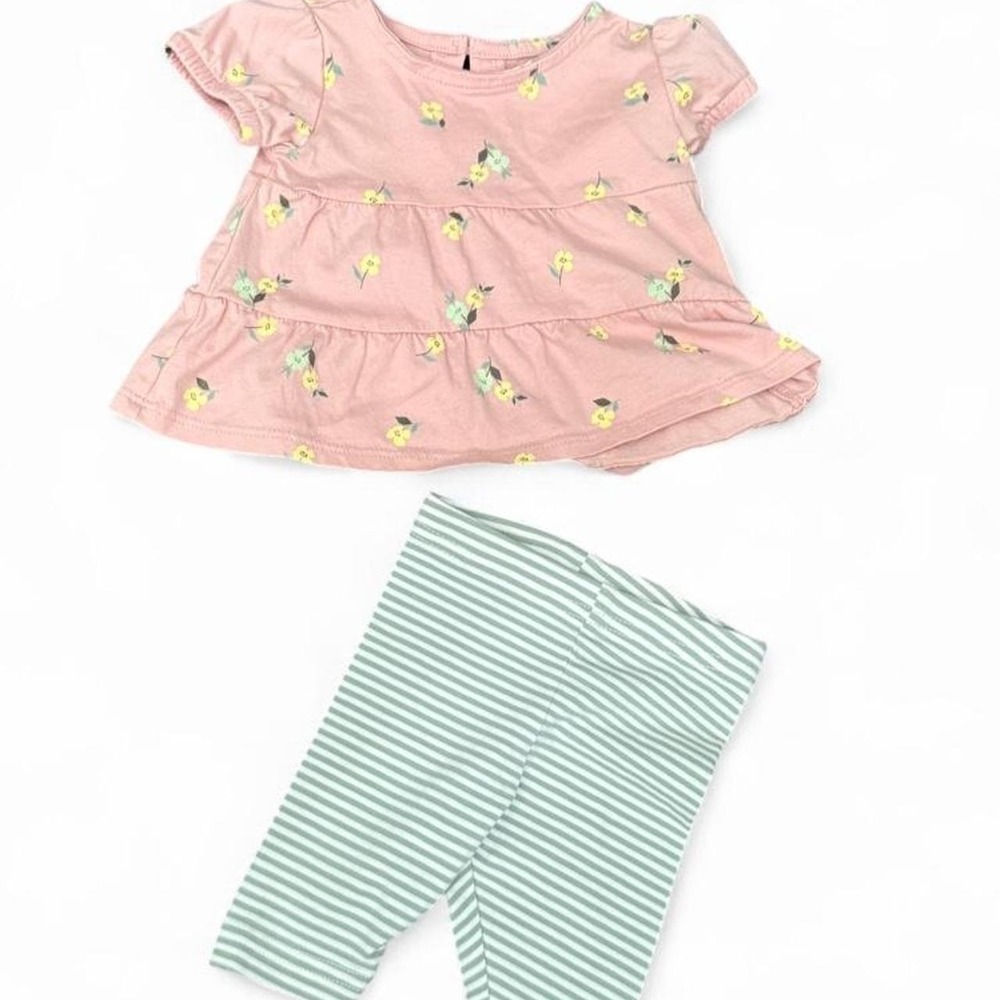 Carter's Baby Girl 3M 2 Piece Floral Peplum Top Striped Biker Shorts